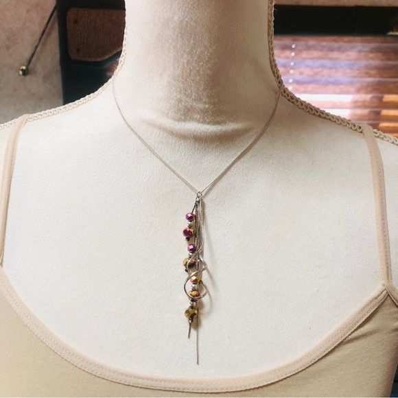 Hand crafted rainbow rhondelle crystal chandelier necklace - Picture 2 of 5